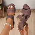 thumbnail image 3 of Rokment Womens Platform Slides Dress Sandals Beach Summer Fashion Casual Hollow out Leather Chunky Block High Heels Slip on Orthotic Dressy Slippers for Woman Coffee Size 7.5, 3 of 6