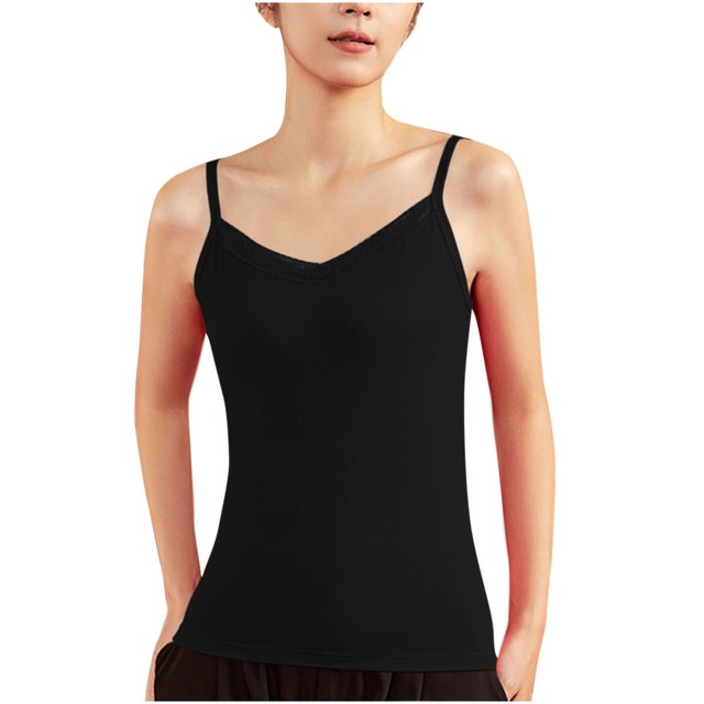 FAIWAD Women Seamless Basic Camisole Sleeveless Stretch Lace V Neck Tank Tops Summer Basic Spaghetti Strap Tops