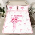thumbnail image 2 of Feelyou Girly Monogrammed F Bed Sheets, Cartoon Pink Bownknot Ribbon King Sheets, Princess Buffalo Plaid Sheet Set, Luxury Bedroom Decor, 4pcs, 2 of 7