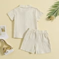 thumbnail image 4 of Set For Boys 2 Pieces Outfits Short Sleeve Solid Color Gentleman Lapel Tops Elastic Straight Leg Shorts Beach Holiday Set For Boys - Toddler & Little Boys Outfits 3-4 T, 4 of 6