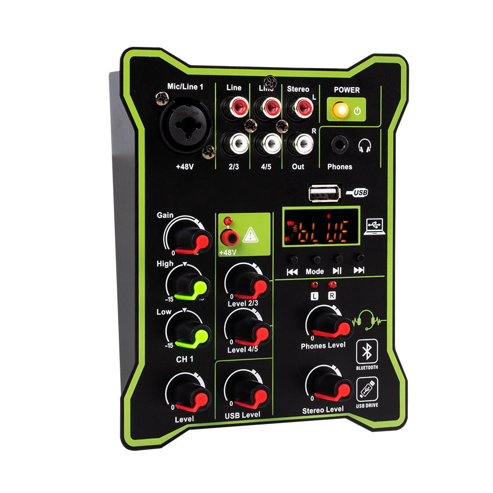 Professional 5 Channel Mixer USB Bluetooth Mixer High and Low DJ Multi-Function Mixer