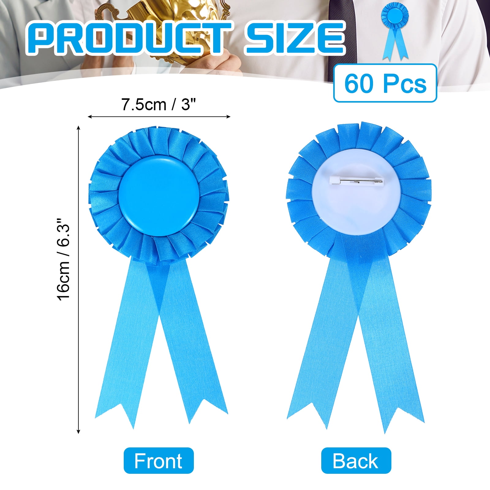 Uxcell 60 Pcs Award Ribbons 1st, 2nd, 3rd Place Winner Prize Ribbon, Lake Blue