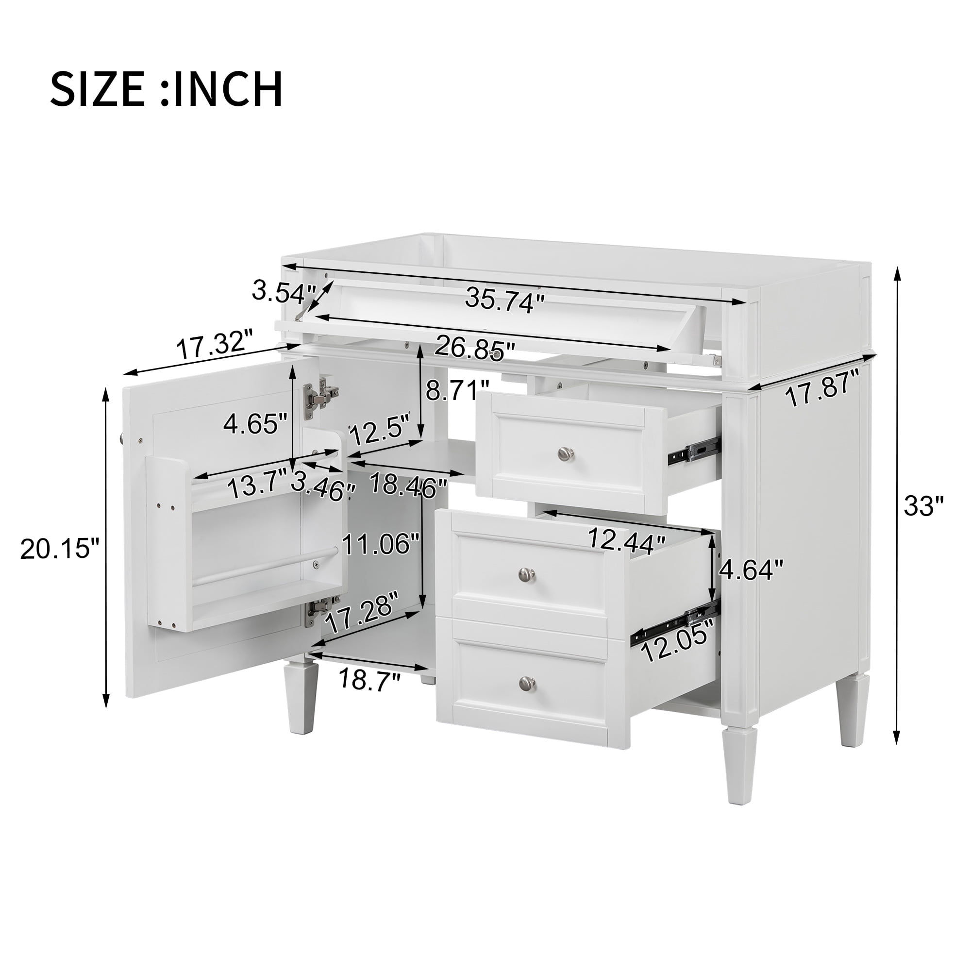 Euroco 36'' Bathroom Vanity without Top Sink, Modern Bathroom Storage Cabinet with 2 Drawers and a Tip-out Drawer, Solid Wood Frame (NOT INCLUDE BASIN SINK)