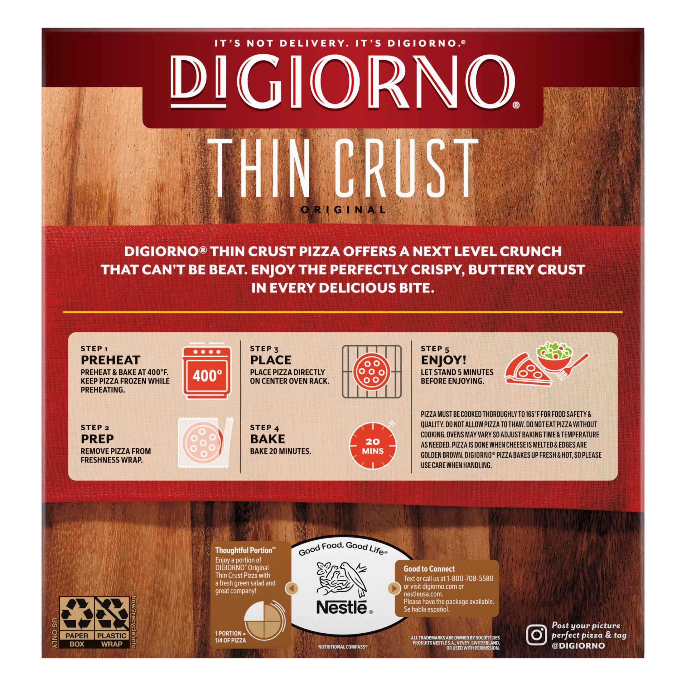 DiGiorno Frozen Pizza, Thin Crust Cheese, Veggie, and Meat Supreme Pizza, 19.1 oz (Frozen)