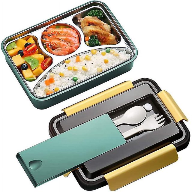 304 Fiambrera 4 en 1 con cubiertos, Speyang Bento Box a prueba de fugas, Caja Bento de acero inoxidable, Cajas Bento con cuchara a prueba de fugas, Fiambrera para niños y adultos