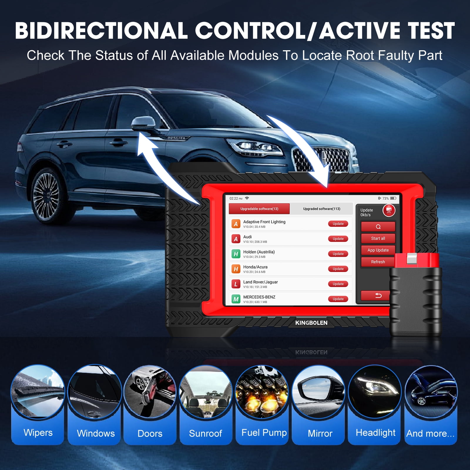 KINGBOLEN K7  Scan Tool Bluetooth  2024 Bidirectional Scan Tool with  31+ Resets, FCA AutoAuth, Crankshaft Relearn/Active Test, Car Diagnostic Scanner for All Systems