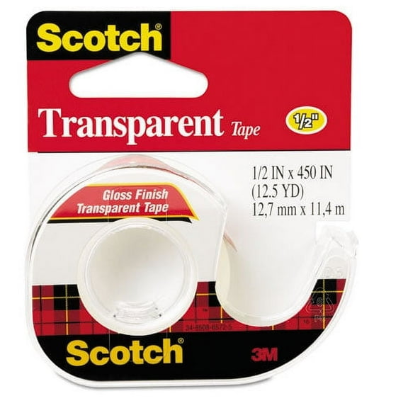 5Pc Scotch Transparent Tape In Handheld Dispenser, 1" Core, 0.5" X 37.5 Ft, Transparent