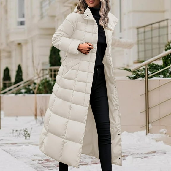 Abomasnow Womens Fashion Hooded Coat 2025 Quilted Long Puffer Jackets Waterproof Warm Winter Maxi Length Parka Coats