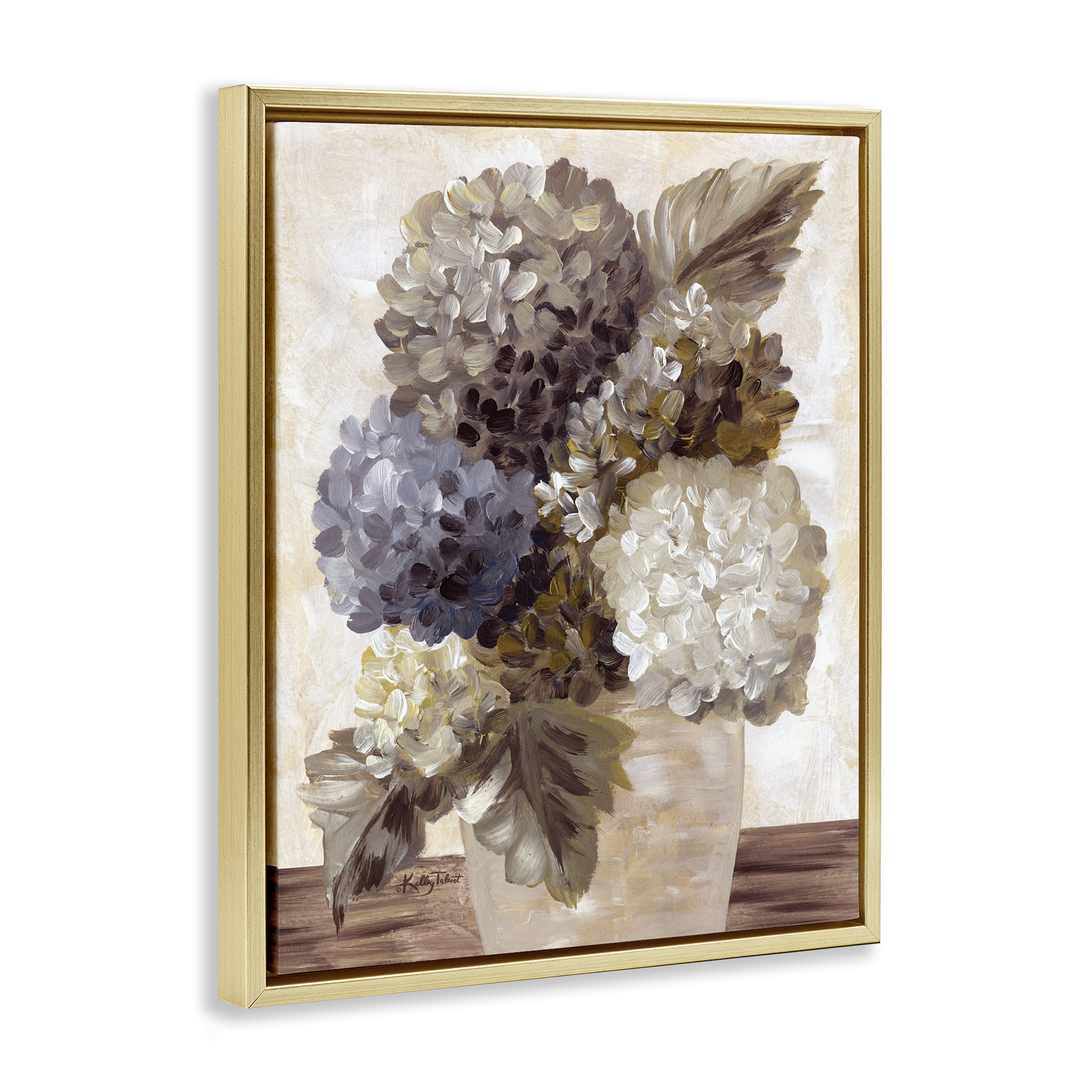 Stupell Industries Full Hydrangea Blooms Botanical & Floral Painting Gold Floater Framed Art Print Wall Art, 25 x 31