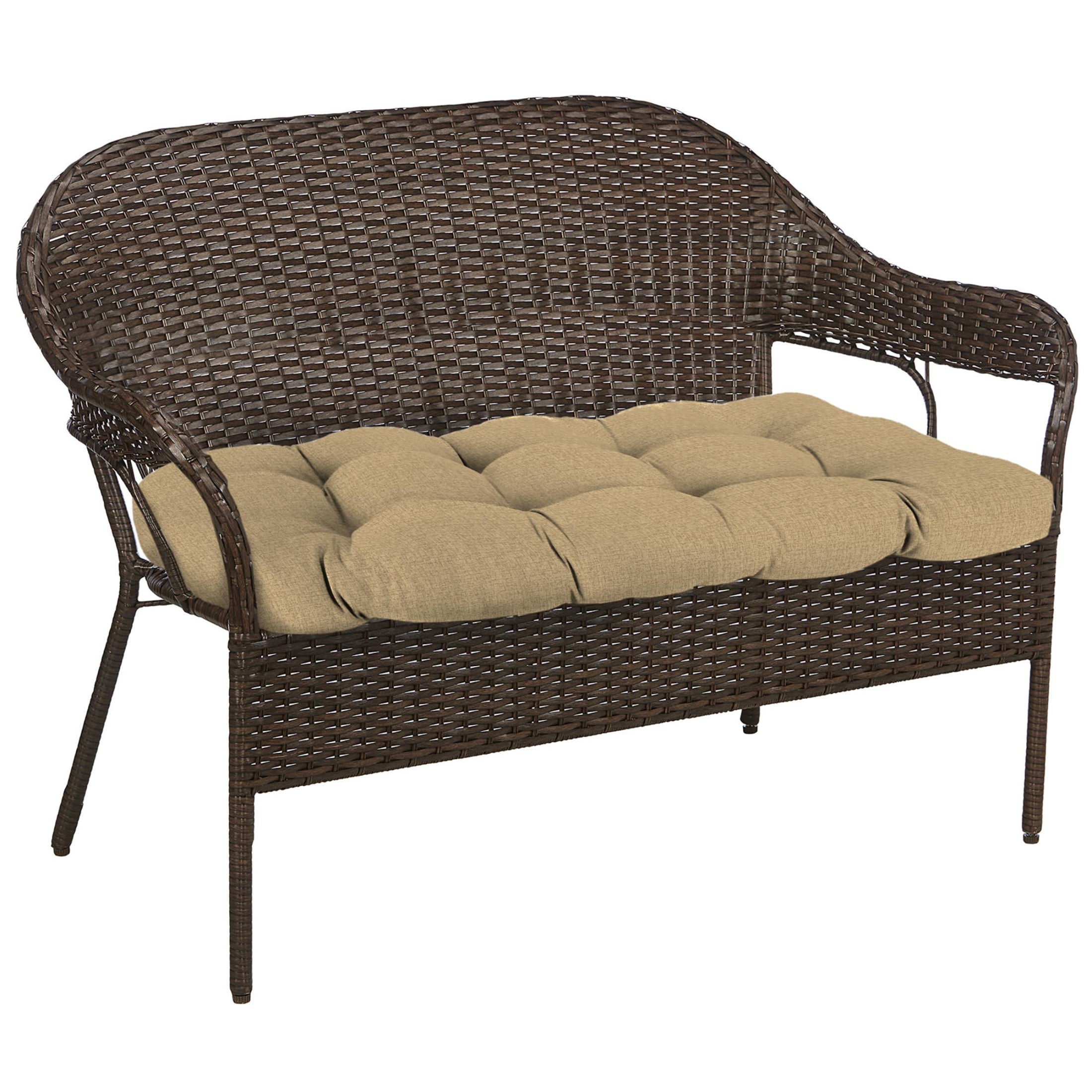 Jordan Manufacturing 44" x 18" McHusk Birch Beige Crosshatch Rectangular Tufted Contoured Crosshatch Outdoor Wicker Settee Bench Cushion
