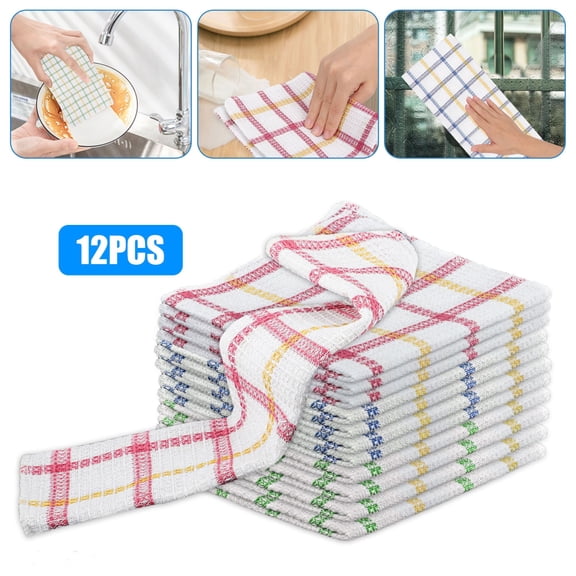 EEEkit 12pcs Cotton Dishcloths, Kitchen Dish Towels Set, 13"×13" Flat Waffle Dish Towel for Cleaning & Drying Dishes, 3 Colors