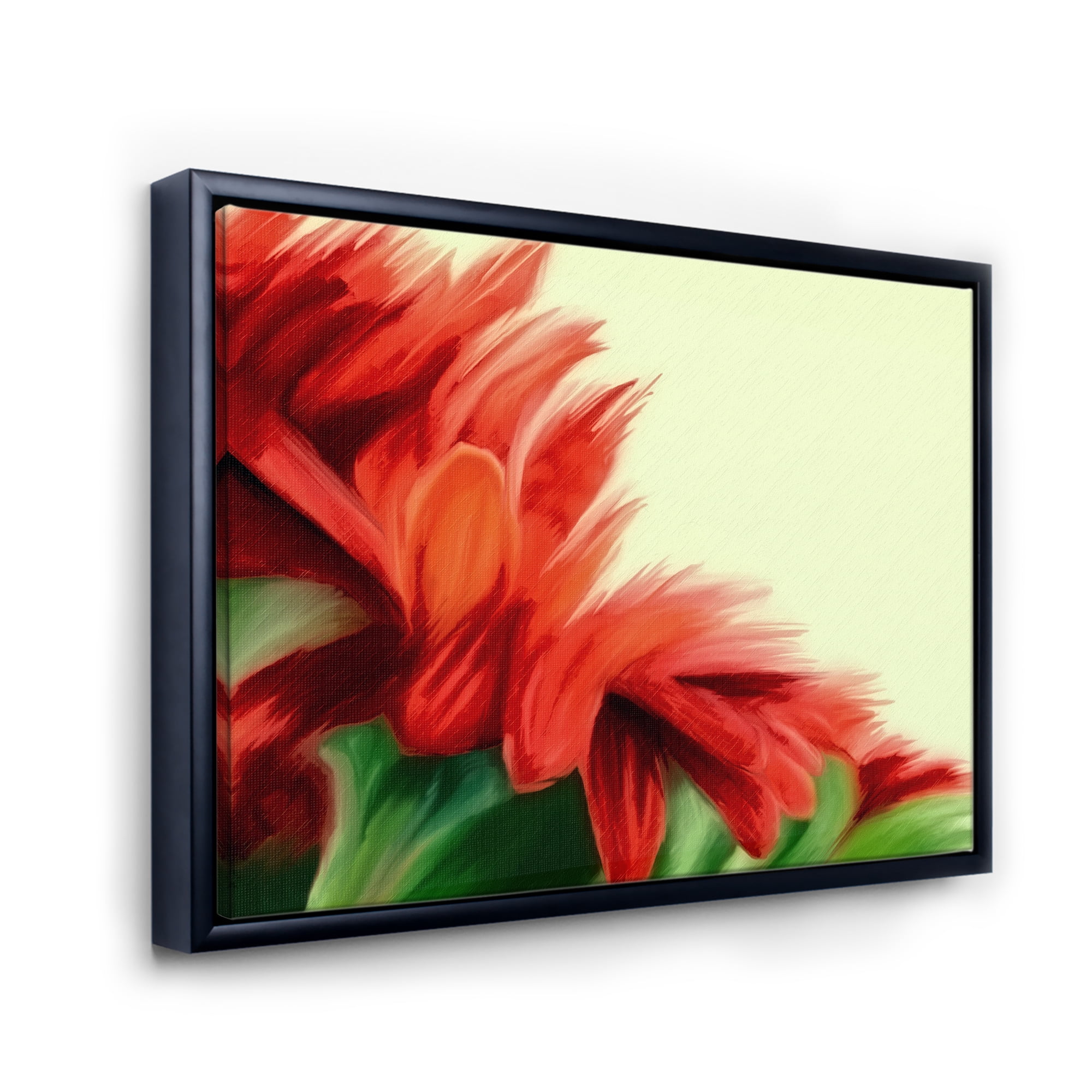 Designart 'Red Floral Brush Strokes On Green' Traditional Framed Canvas Wall Art Print