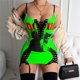 thumbnail image 3 of Vestido corto ajustado con estampado de personajes para mujer, sexy, con tirantes finos, sin mangas, con agujeros y cordones para fiesta y discoteca, 3 of 5