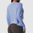 thumbnail image 4 of Camisa de entrenamiento de manga larga para mujer, ajuste holgado, agujero para el pulgar, fluido, elástico, yoga, atlético, casual, 4 of 6