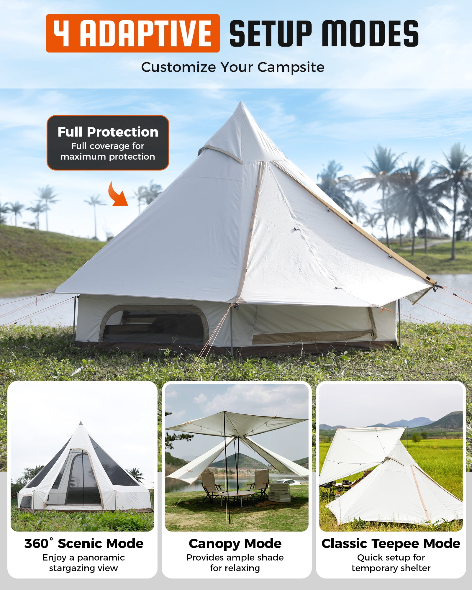KingCamp Bell Tent for Camping, 2-4 Person All Season Waterproof Family Bell Tent, Luxury Camping Tents