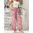 thumbnail image 5 of GIRUNS Women's Wide Leg Pants High Waist Adjustable Knot Casual Loose Trousers With Pockets Business Work Casual Pants Pink Fan Flower M, 5 of 6