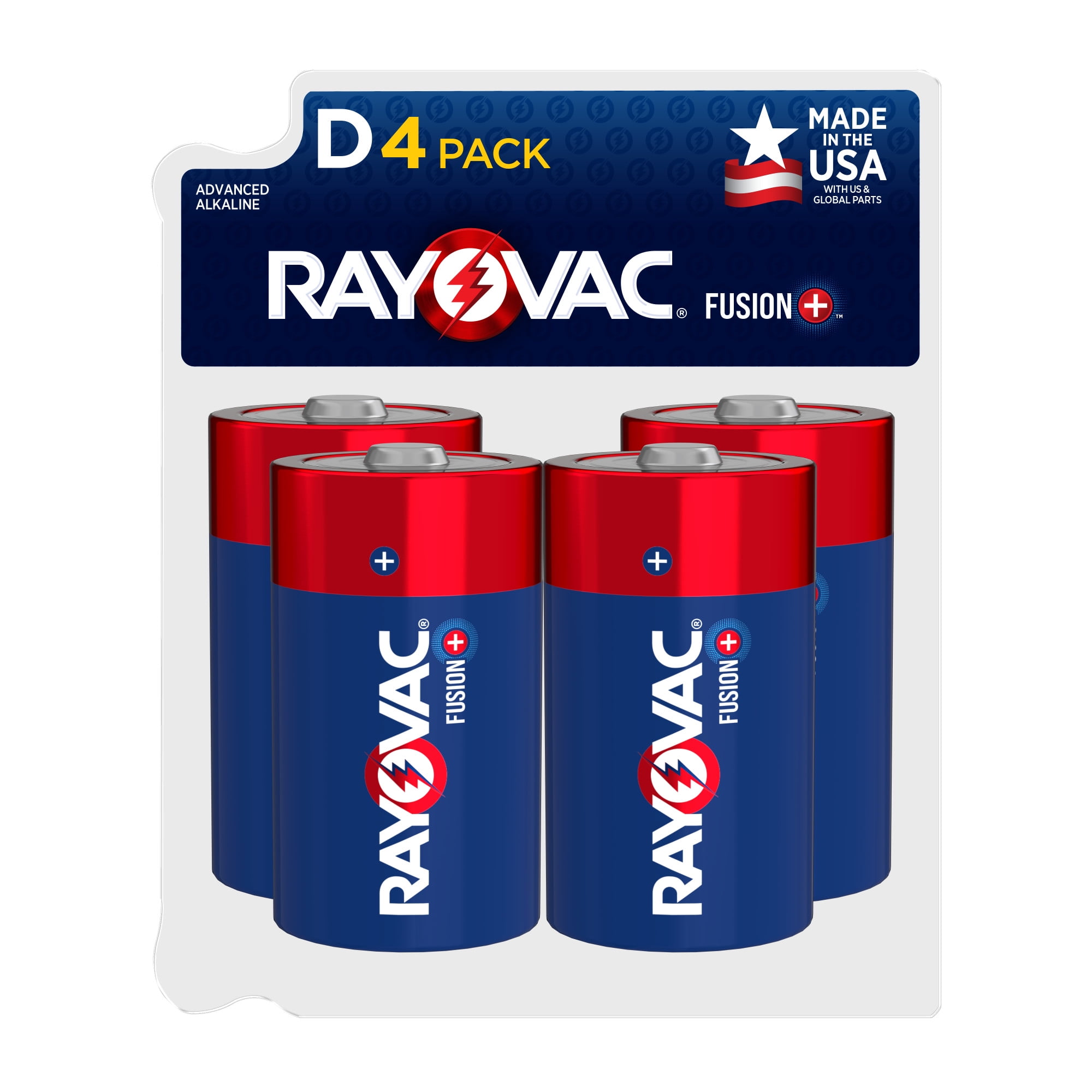 Rayovac Fusion D Batteries (4 Pack), Alkaline D Cell Batteries