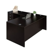 Boss Office Products Mocha 71 inch Executive L-Shape Corner Desk with File Storage Pedestal
