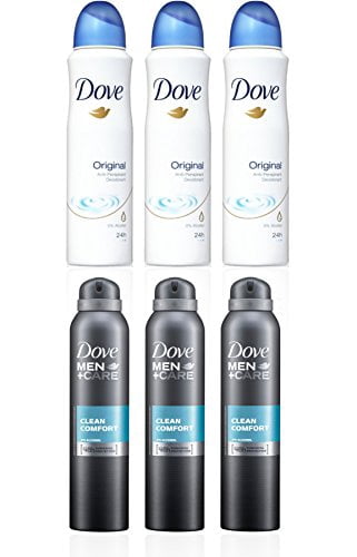 3 Dove Men+Care Clean Comfort & 3 ORIGINAL Deodorant Spray  150 ml (TOTAL of 6)