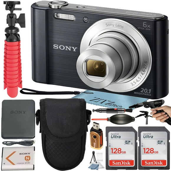Sony Cyber-shot DSC-W810 Digital Camera ( Black ) + Camera Case + Spider Tripod + 2 Pack 128GB Memory Card + ZeeTech Cloth