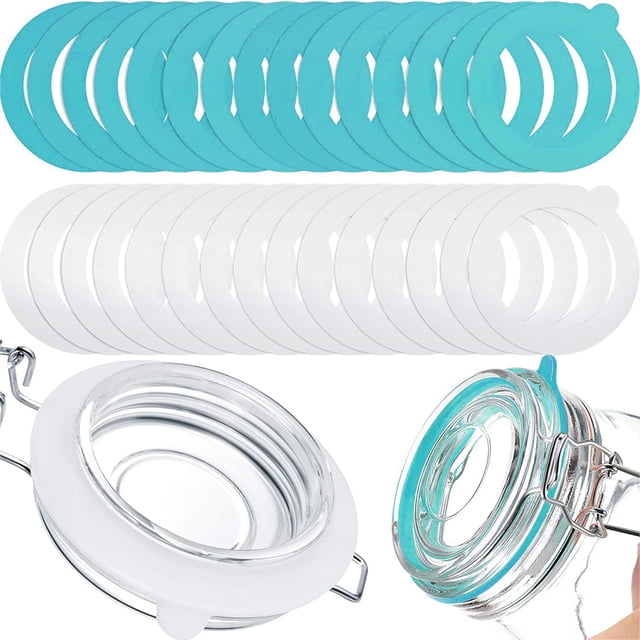 Joints en silicone de Rechange, 30 Pièces Anneaux d'Étanchéité Réutilisables Anneaux de Réveil en Caoutchouc Naturel pour Verre de Réveil, Lentille Ronde Adaptée pour 0.35L, 0.5L, 1L, 1.5L, 2L Pots
