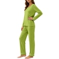 thumbnail image 7 of Ashirexll Pajamas for Women Set Solid Color Round Neck Loose Long Sleeve Top with Matching Pants Loungewear Set, 7 of 7