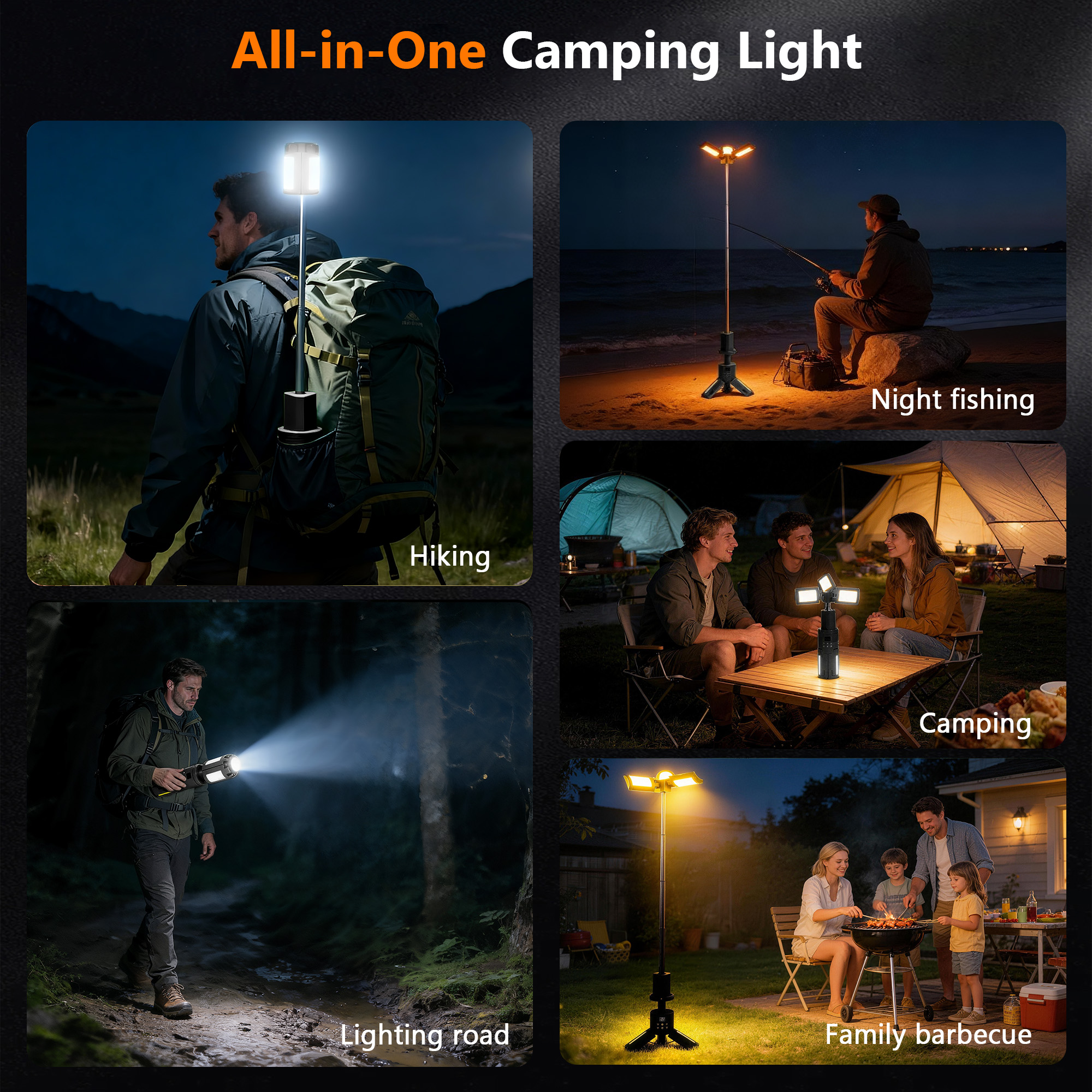 Lámpara de Camping SaveJoy Recargable, Equipo de Camping, Luz de Campamento Telescópica, Lámpara de Trabajo LED Portátil Impermeable, Luz de Emergencia Plegable con 8 Modos, Negro 2