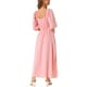 thumbnail image 3 of Vestidos de verano casuales para mujeres INSPIRE CHIC, con mangas de media longitud, escote cuadrado, con fruncido, fluido, midi, con bolsillos, color rosa, 3 of 5