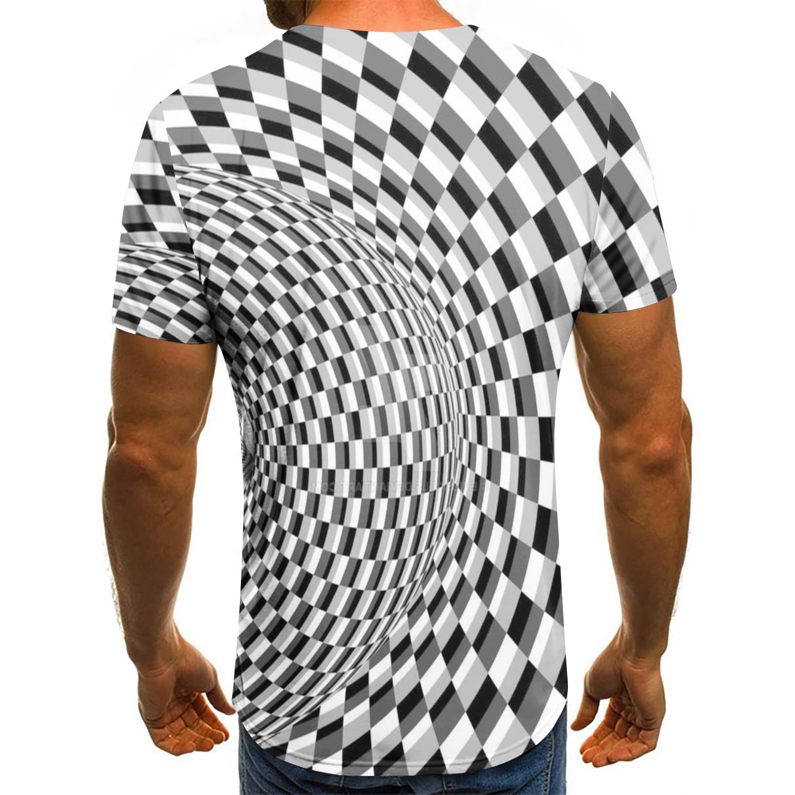 VSSSJ Optical Illusion Shirts for Men Athletic Fit Short Sleeve Collapse  Graphic Print Round Neck Tee Casual Holiday Walking T Shirt White XXXXXL 