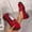 #137-Red, variant on Women's Fashion Casual Versatile Round-Toe British Style Loafers - Glossy Leather Mid-Heel Shoes with Metallic Decors for Trendy Outfit Combinations