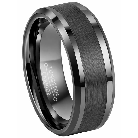 Jewelry Avalanche Gunmetal Tungsten Ring Men's Beveled Edge Dark Gray Tungsten Carbide Wedding Band Anniversary Ring - size 10