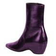 thumbnail image 4 of FSJ Women Pointed Toe Wedge Ankle Boots Sleek Leather Mid Heel Side Zipper Minimalist Booties Comfort Shoes Size 8 Purple, 4 of 4