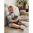 thumbnail image 5 of BemeyourBBs Newborn Baby Boy Summer Clothes Waffle 2 Pieces Outfits Contrast Color Crew Neck Short Sleeve Button Down Romper and Pockets Shorts 2 Pcs Set, 5 of 9