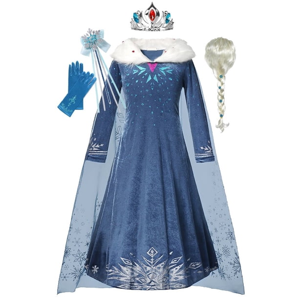 Disney Frozen princesa Elsa vestido niña Cosplay disfraz cumpleaños carnaval fiesta Snow Queen manga larga ropa de invierno niños Outfit5-6T (etiqueta 130) Gao Jinjia LED