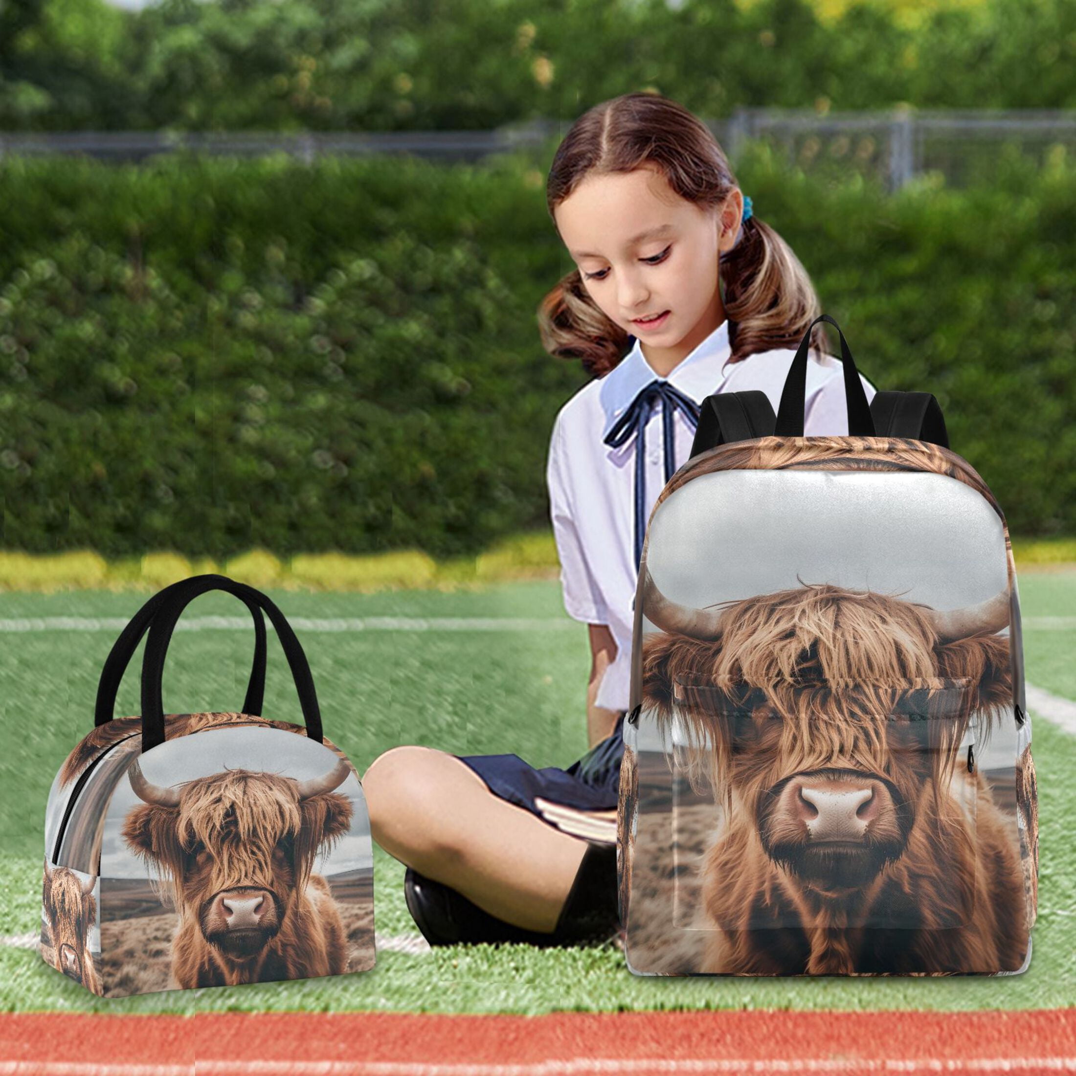 ALAZA Backpack Set A Highland Cow Elementary School Bags Student BookBag with Lunch Bag