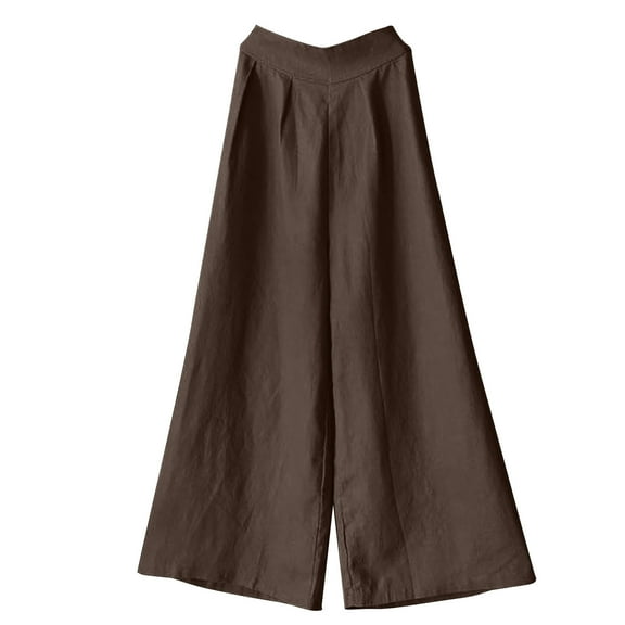Summer Savings Clearance 2023! pbnbp Women's Smocked High Waisted Cotton Linen Wide Leg Pants Palazzo with Pockets