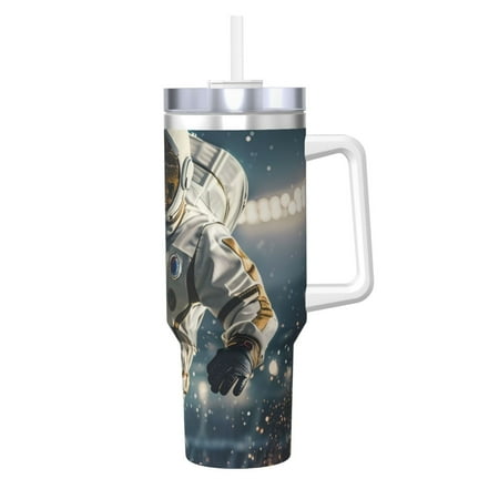 

Sikiie Astronaut Soccer Field Insulated Stainless Water Bottle Lid Travel Mug Cup Insulated Tumblers Cup 40oz Ice Bully With Handle