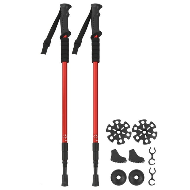 Bastones de trekking, bastón para caminar, camping, senderismo, esquí, amortiguadores, muletas telescópicas, color rojo