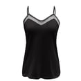 thumbnail image 5 of AOMPMSDX Womens Tank Tops Sexy Solid Color Suspenders Vest Mesh Stitching Loose Top Black Sleeveless Basic Camisole Top XXL, 5 of 5