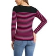 thumbnail image 3 of Allegra K Blouse pour Femmes à Manches Longues à Blocs de Couleur Rayée T-Shirt Décontracté S 2, 3 of 5