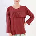 thumbnail image 4 of SWSMCLT Women's Cotton Pajama Tops Cute Lounging Ruffle Sleepwear Pajamas Soft Long Sleeve Comfy Spandex Sleeping Red XX-Large, 4 of 5