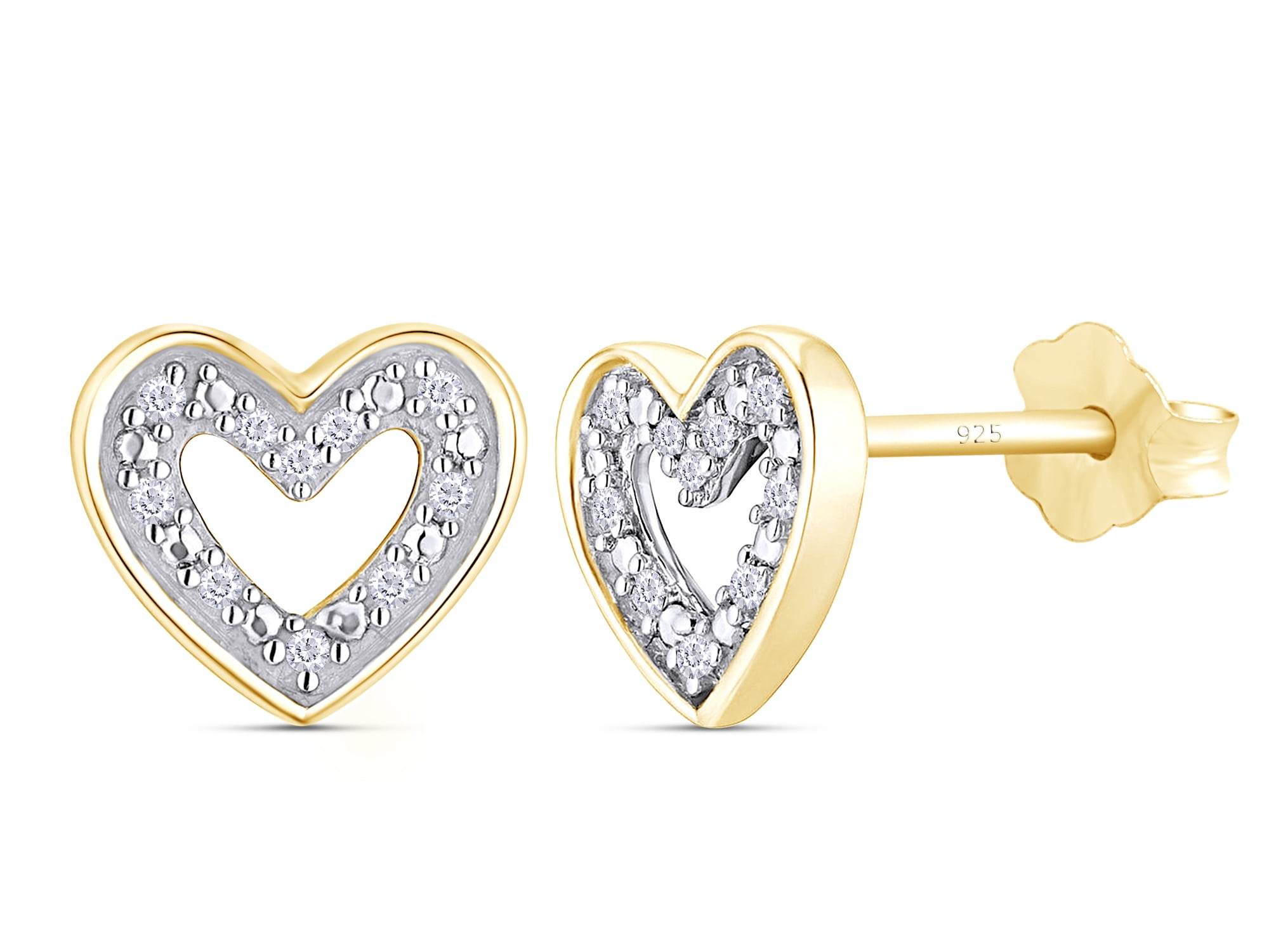 14k Heart Earrings Details about   14K Gold Two Tone Heart Stud Earrings  With Screw Back 