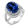 thumbnail image 4 of Gem Stone King 925 Sterling Silver Blue Simulated Sapphire Women's Ring (7.54 Cttw, Oval 14X10MM, Available 5,6,7,8,9), 4 of 6