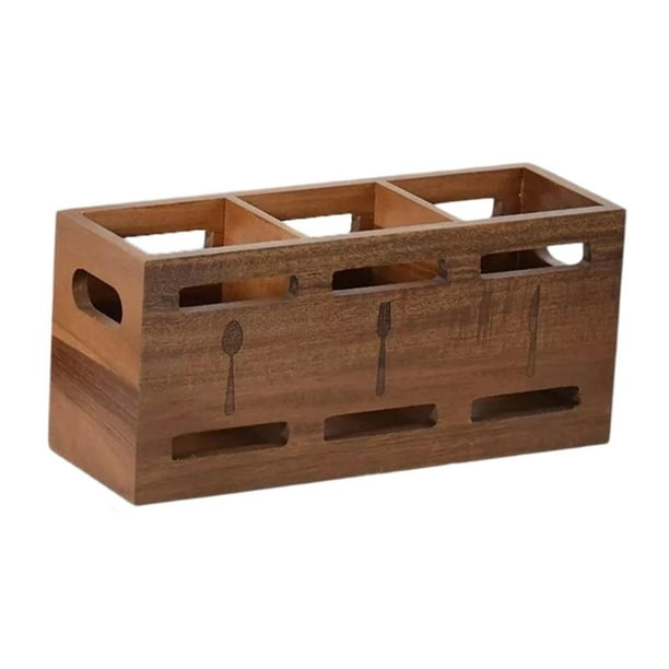 Organizador de Cubiertos de Madera, Soporte para Cubiertos, Expositor Rústico Reutilizable para Utensilios de Cocina, Recipiente para Comedor