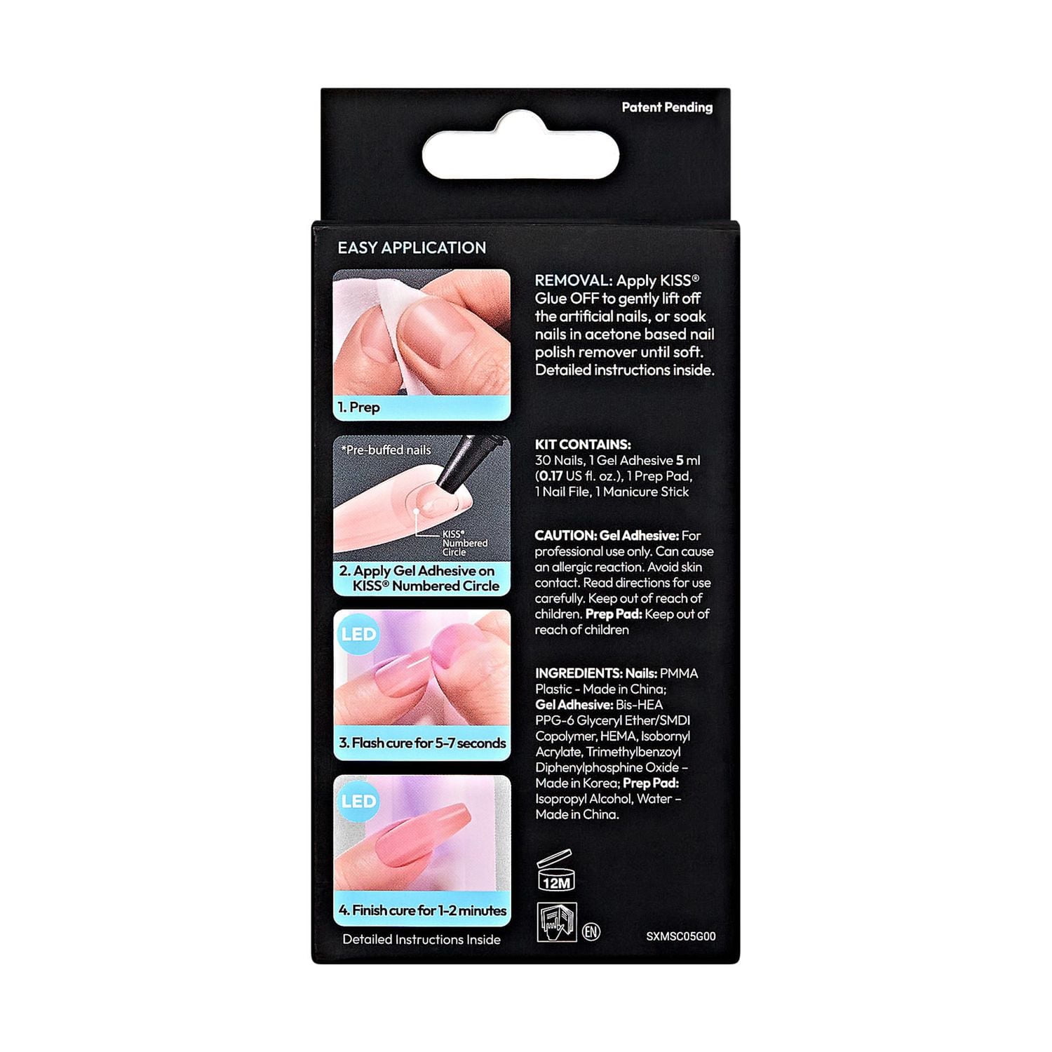 KISS Salon X-Tend LED gel doux, Gloria, Moyen Amande, 30u. Seamless Underlash