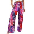 thumbnail image 2 of YWDJ Palazzo Pants for Women Plus Size High Waist Lounge Pants with Pockets Wide Leg Elastic Waist Full Length Trouser Loose Long Beach Pants Flowers Multicolor L Tall Breathable Summer Clothes, 2 of 5