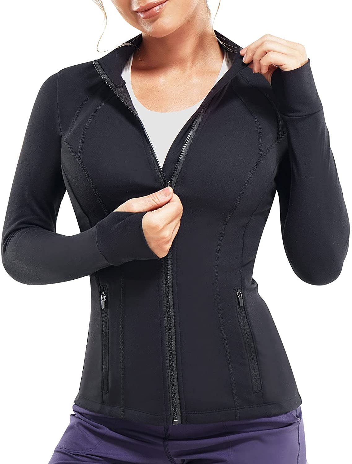 Nebility Women's Sports Jacket Full Zip Workout Running Jacket Slim Fit  Long Sleeve Yoga Track Jacket with Thumb Holes - Walmart.com