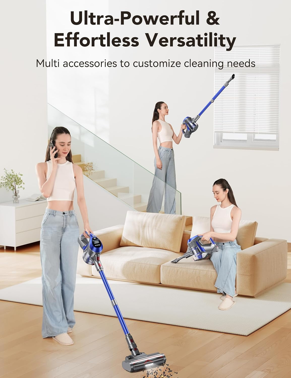 Lightweight Cordless Vacuum with 28Kpa Powerful Suction, Stick Vacuum Cleaner for Carpet, Tile, Hardwood Floors