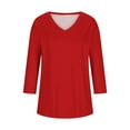 thumbnail image 4 of 3/4 Length Sleeve Shirts for Women Casual Loose V-Neck T Shirts Cute Solid Tunic Summer Tops for Women Red S, 4 of 5