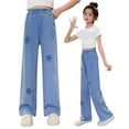 thumbnail image 2 of WRKEKC Jeans for Girls Fashion Bow Tie Embroidery High Waist Loose Fit Pockets Wide Leg Denim Long Pants for Kids 5-13 Years, 2 of 9